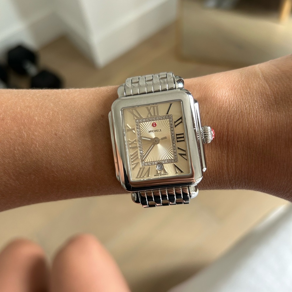 Michele deco Madison champagne diamond dial watch 33x35mm + 16 mm bracelet band